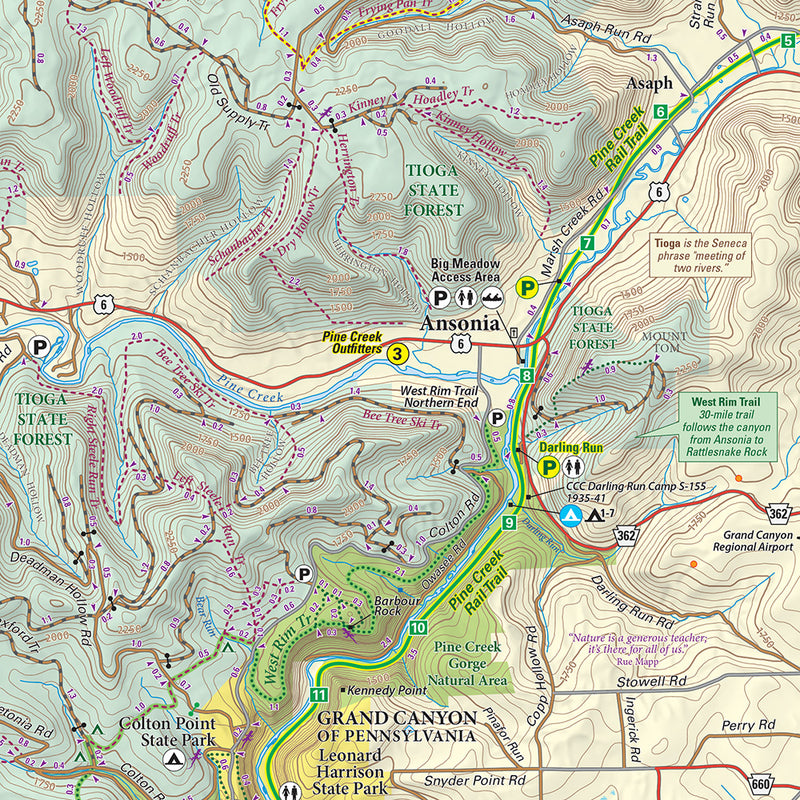 Pine Creek Lizard Map - Grand Canyon of Pennsylvania Trail Map - Purple ...